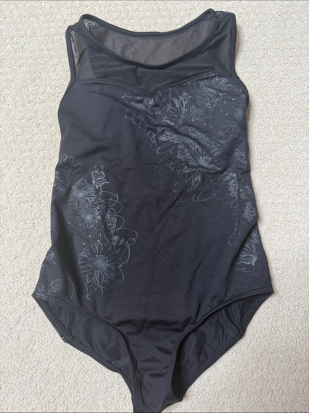 Bloch Black Floral Mesh Yoke Girls' Leotard
